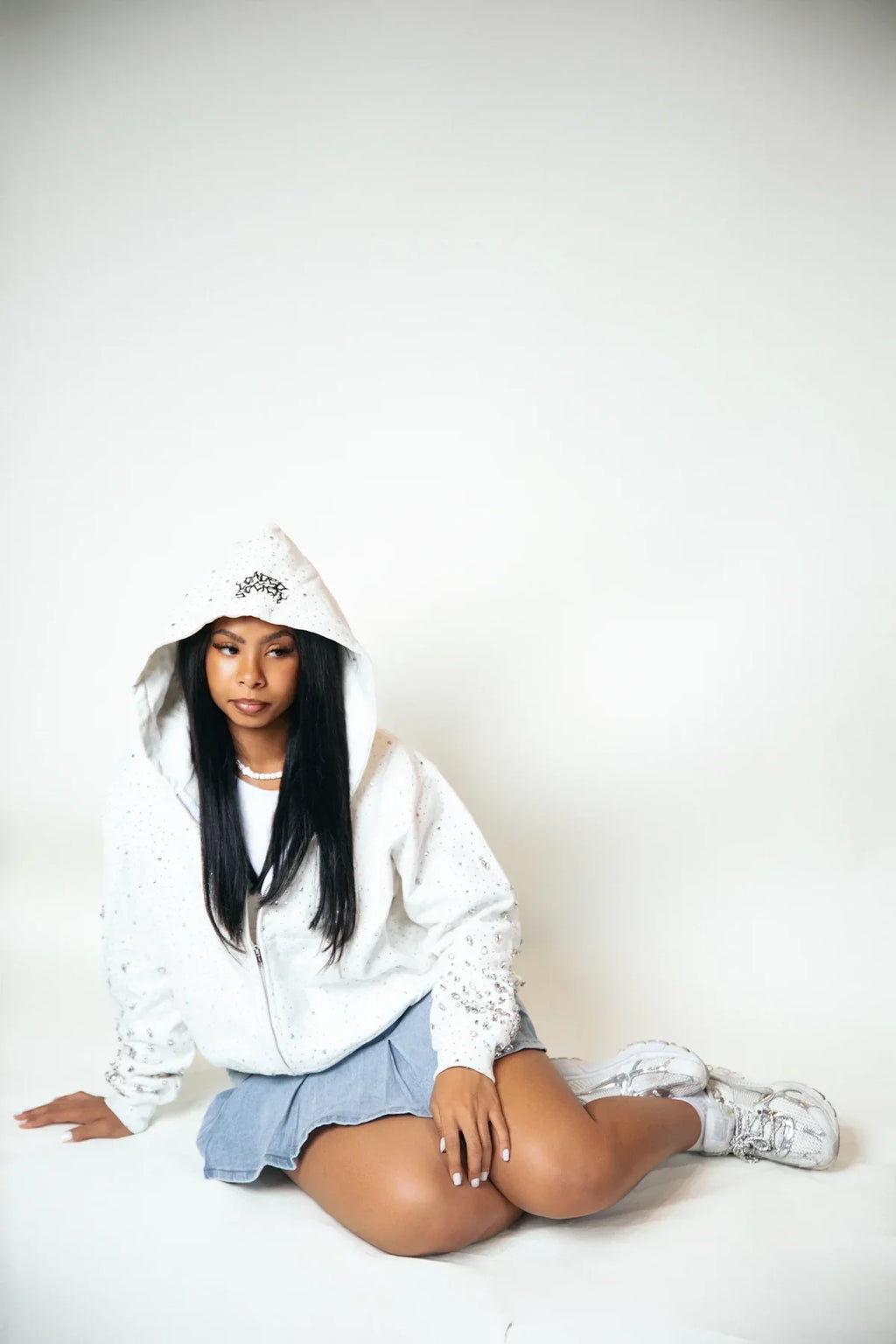 white Rhinestone Hoodie