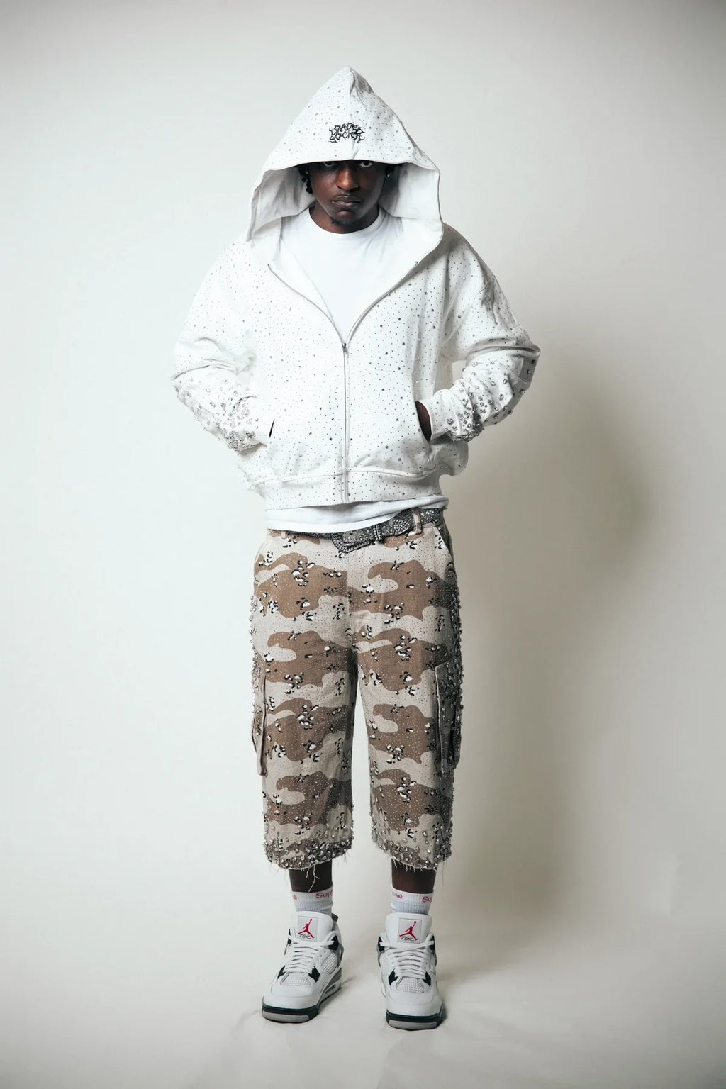 white Rhinestone Hoodie
