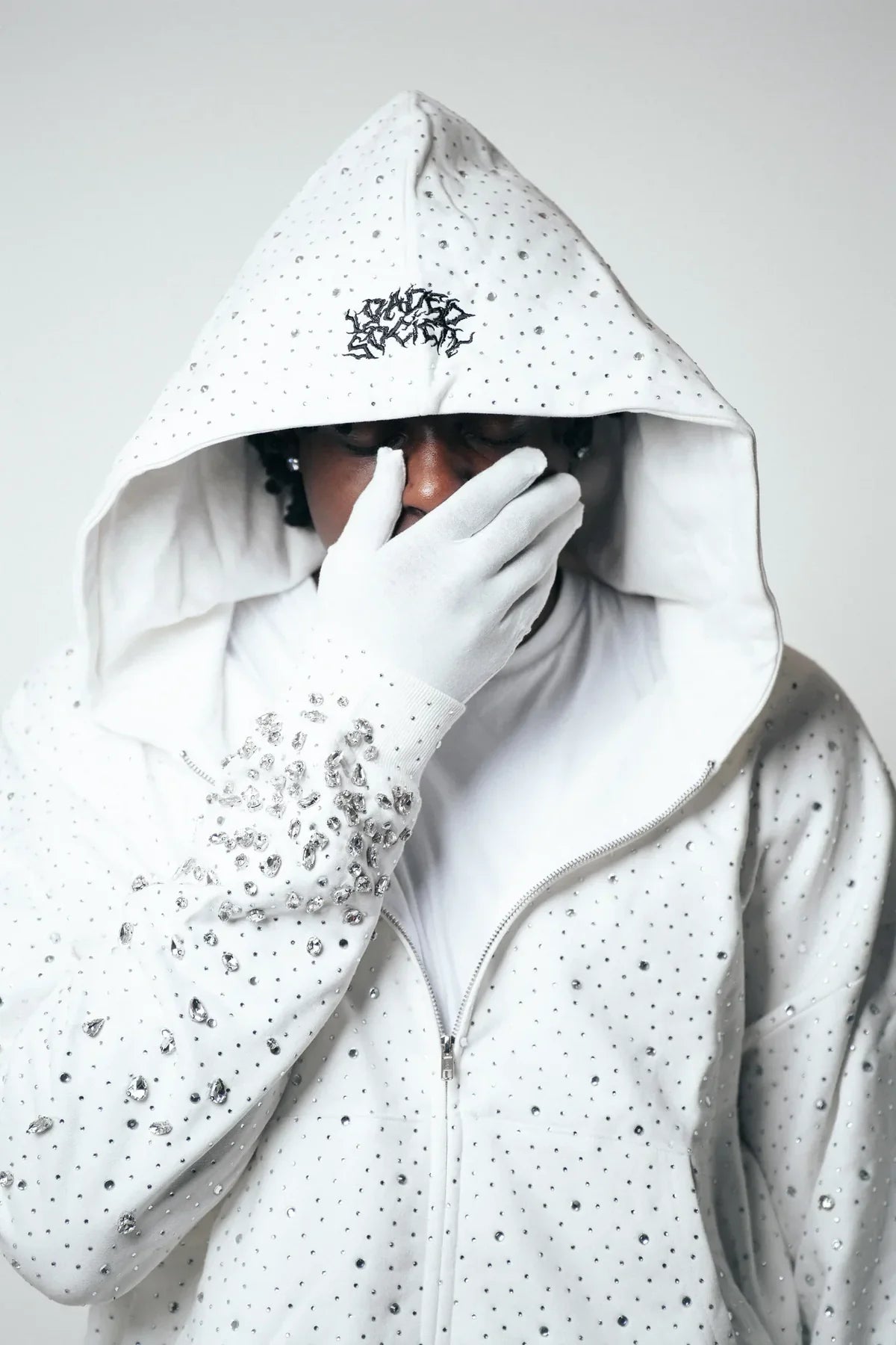 white Rhinestone Hoodie
