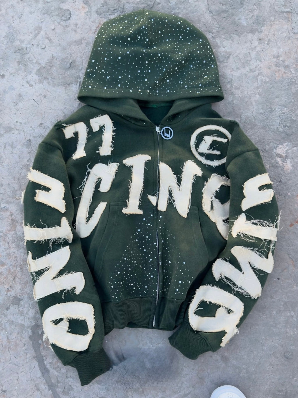 Distressed Zip-Up Hoodie
