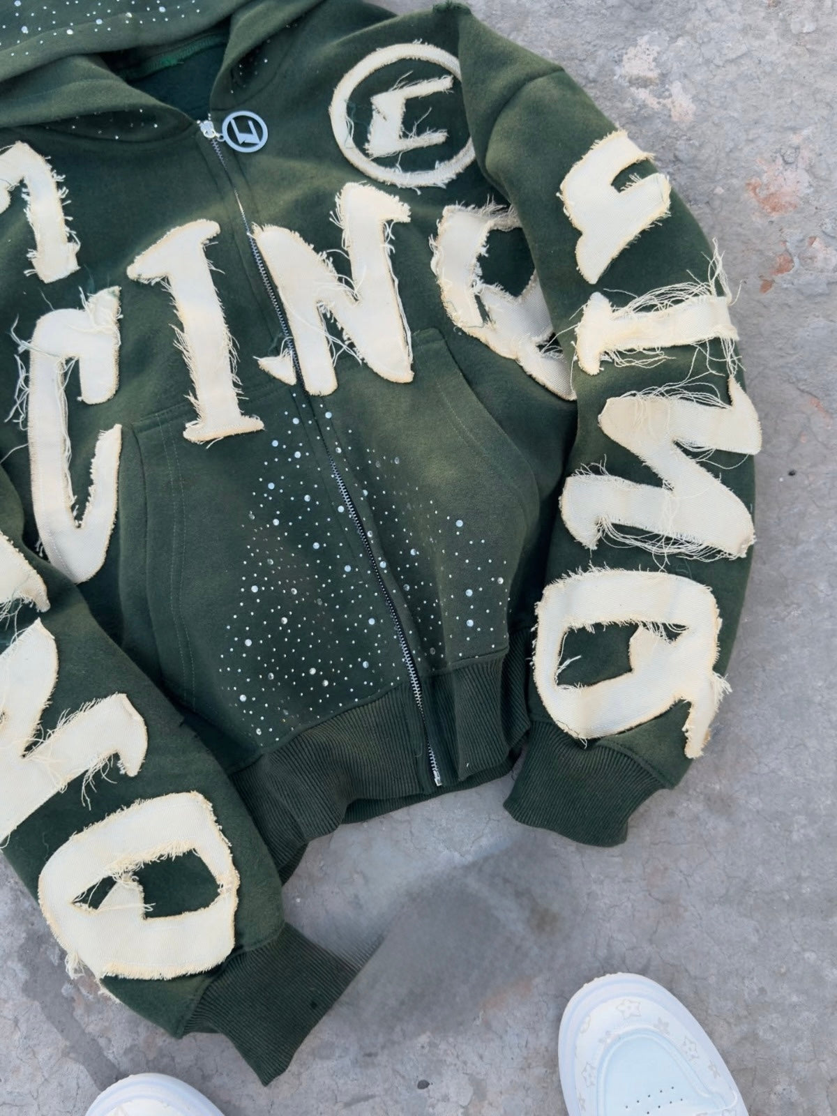 Distressed Zip-Up Hoodie