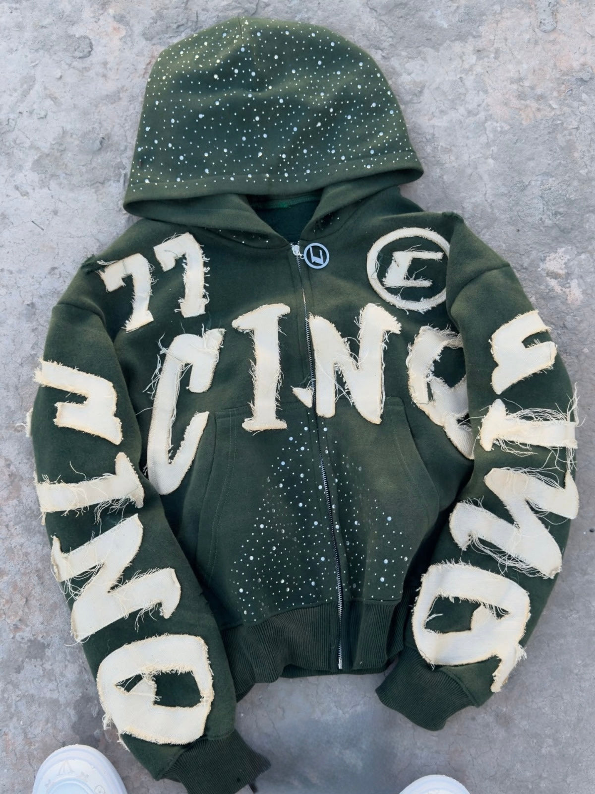Distressed Zip-Up Hoodie